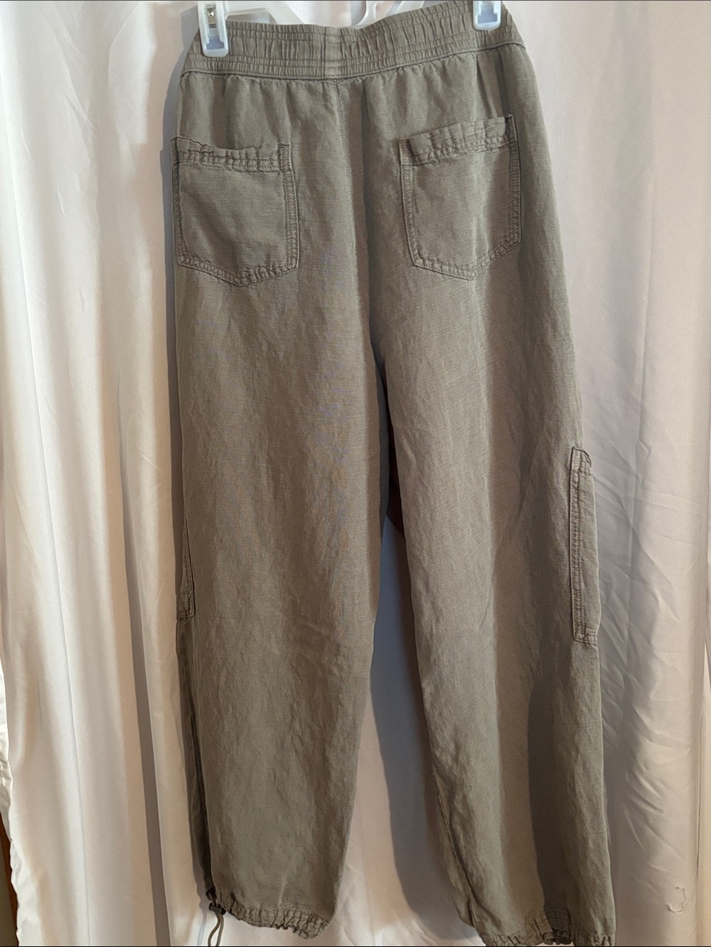C&C California Women's Olive Green Washed Linen Cargo Joggers w/Toggle Cuffs - Picture 7 of 12